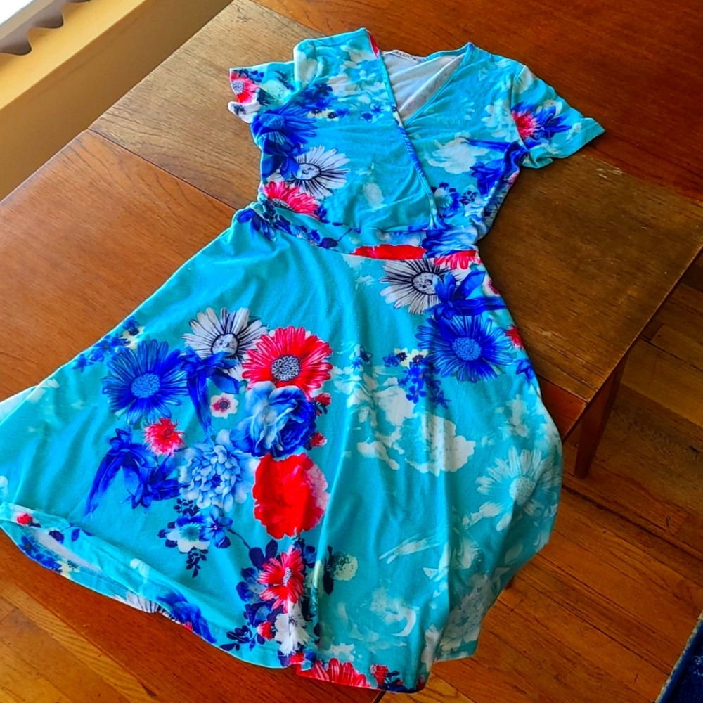 Jersey Floral wrap front dress. Sz M